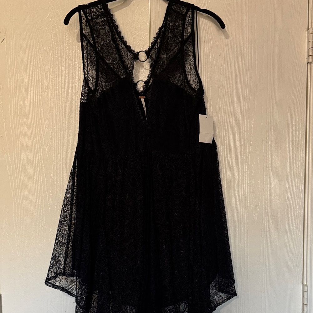 Free People Black Asymmetrical Lace Dress